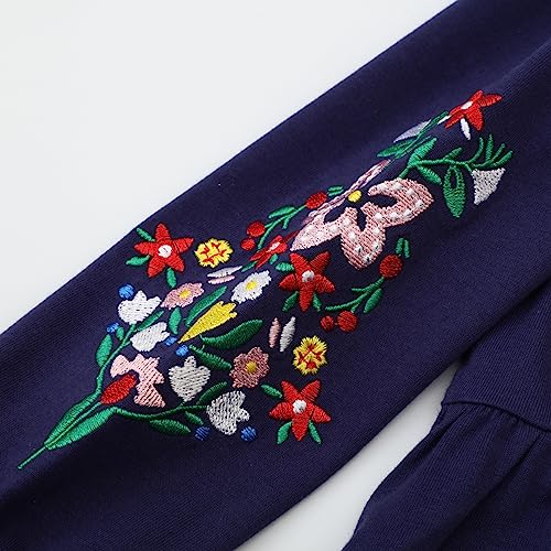 Image of Girls Cotton Long Sleeve Casual Cartoon Appliques Striped Jersey Dresses