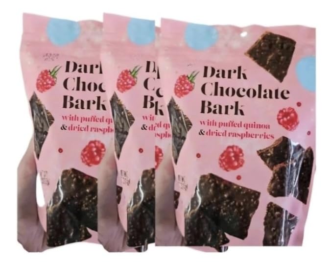 Dark Chocolate Bark with Puffed Quinoa and Dried Raspberries 8 oz Pack of 3 (3 pack)