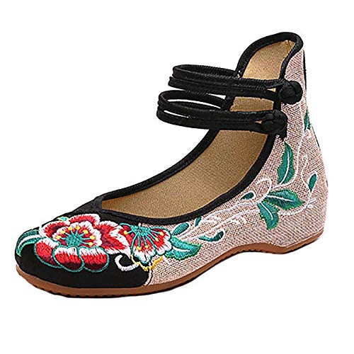 Women Chinese Embroidered Flower Flat Bridal Mary Jane Ballet Shoes