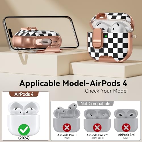 Image of for AirPod 4 Case, with Safty Lock & Phone Stand for Floral AirPod 4 Generation Case Cover for Women Girly, iPod 4 Cases with Keychain & Cleaner Kit -Small Checkered