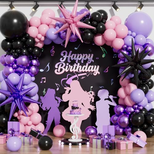 Guirlande d'arche de ballons roses et violets pour une déco d'anniversaire fille tendance