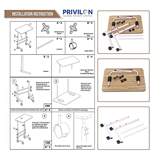 Image of PRIVILION GLOBLE Portable Laptop Table with Adjustable Height - Studying Overbed Breakfast Sofa Table - Wood Portable Laptop Table- DIY Side Table for Home & Hospital- Table (Wood with Wight Leg)