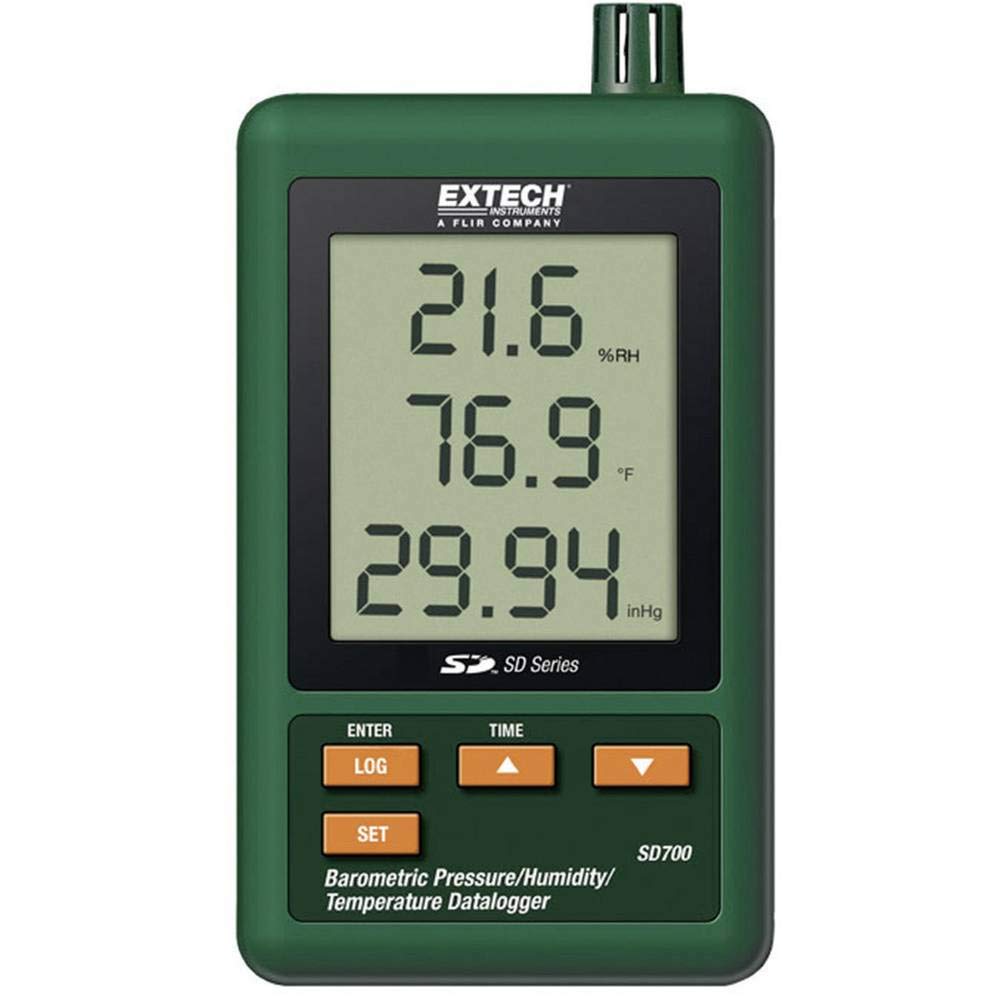 Extech Luftdruck-, Feuchte- und Temperatur-Datenlogger, 1 Stück, SD700 | Luftdruck, RH, Temp, Dreifach-LCD, SD-Karten-Excel-Aufzeichnung, wählbare Abtastung, 2GB SD, Netzteil