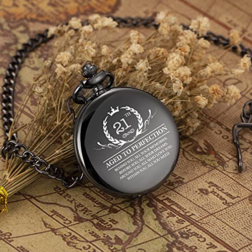 Image of ManChDa Birthday Gifts for Him - Quartz Personalized Pocket Watch Engraved Customized with Chain Gift Box Gift for Men (21th Birthday Gifts)