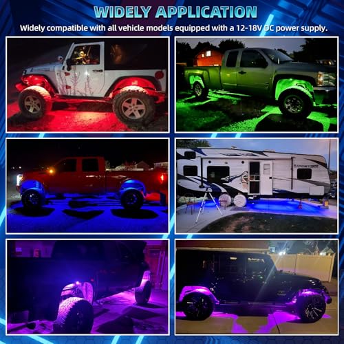 Image of RGB LED Rock Lights Kit, 20 Pods Rock Lights for Semi Truck Offroad Pickup RV Trailer Boat, Waterproof Multicolor Underglow Kit for Truck with APP Remote Control Music Neon Vehicle Underbody Light 12V