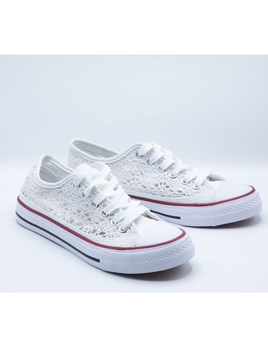 Basket femme dentelle blanche, noire ou bleu marine – Sneakers basses confortables et respirantes – Chaussures été