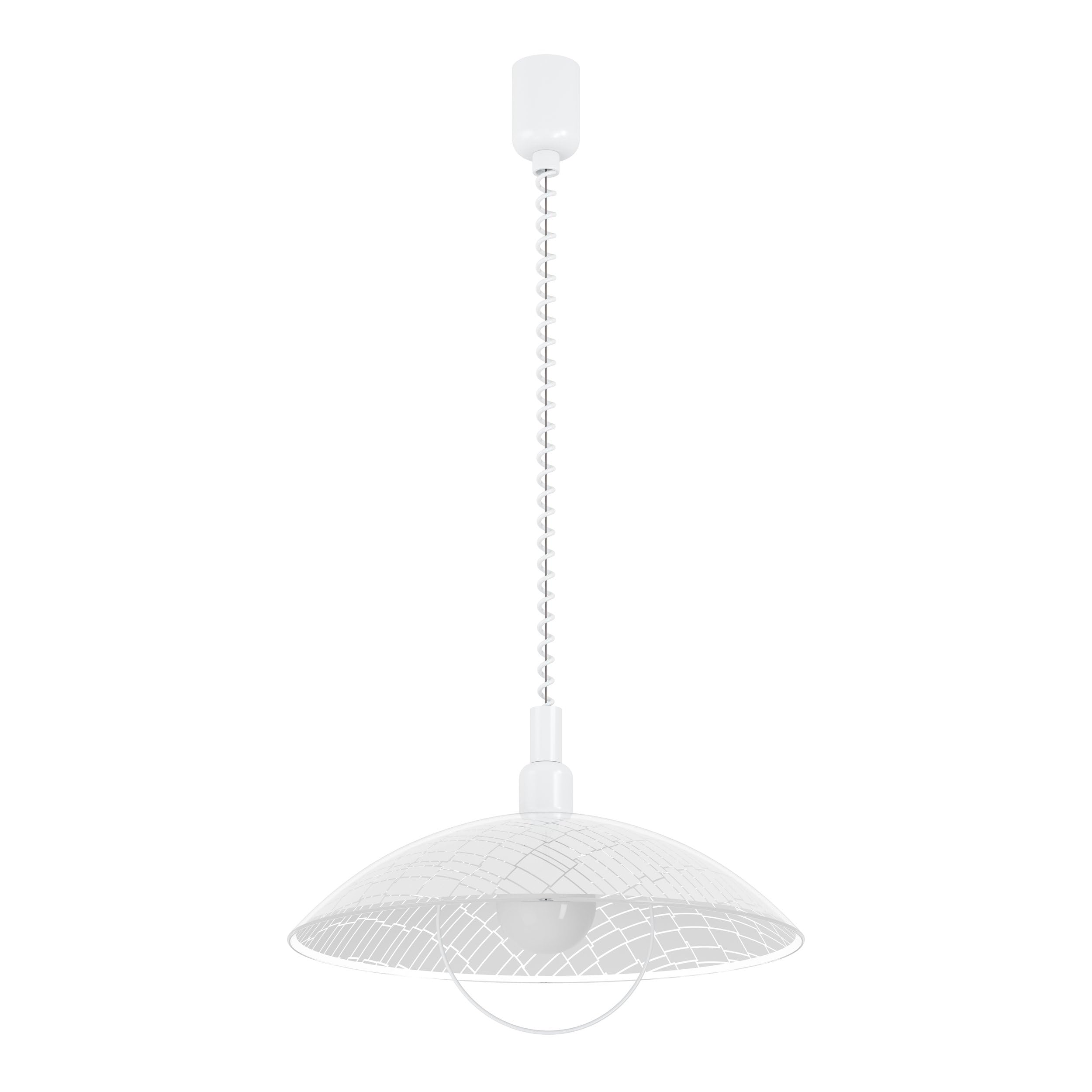 Eglo Alvez Lámpara colgante clásica de 1 foco con cable en espiral | regulable en altura, de plástico y cristal en blanco, transparente lámpara de cocina, para mesa de comedor, con casquillo E27
