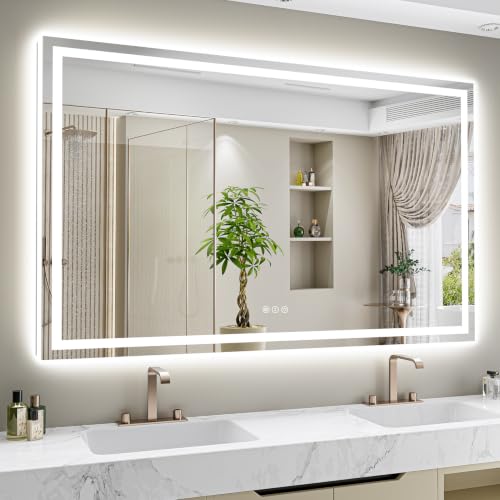 Image of 66x48 Inch LED Bathroom Mirror with Lights Front and Backlit Lighted Vanity Mirror for Bathroom Wall with 3 Colors Dimmable Anti-Fog Memory Shatter-Proof