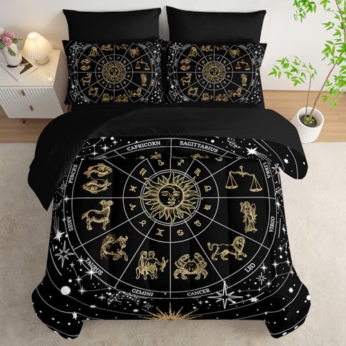 lneffble 7 Piece Comforter Set Queen Galaxy，Celestial Bedding Set Queen Galaxy，(1 Comforter, 1 Flat Sheet, 1 Fitted Sheet, 2 Pillowcase and 2 Pillow Sham)