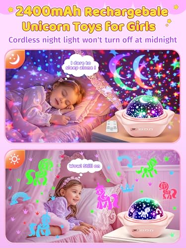 Image of PIKOY Night Light for Kids, 90 Modes+6 Films+Dimmer+Timer+Remote Kids Night Light Projector, Rechargeable Built-in Battery+360 Silent Rotation Butterfly /Princess /Mermaid Room Decor,Girl Toys /Gifts