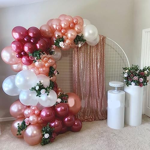 Image of Burgundy Red and Pink Balloons, 60 Pack 12in Rose Gold Wine Red Light Pink White Latex Balloon Metallic Rosegold Confetti Helium Party Balloons for Women Girls Birthday Wedding Anniversary Decorations