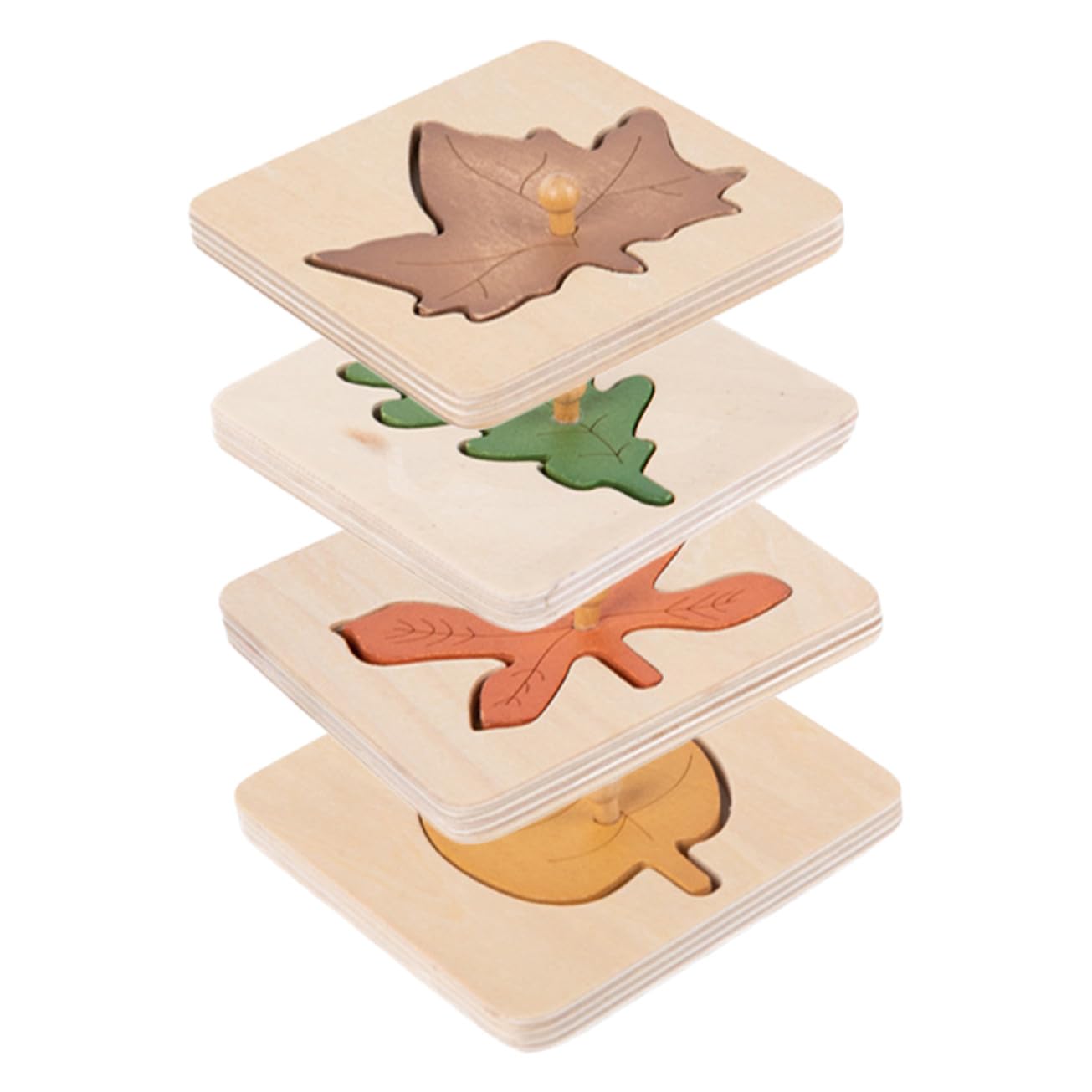 Beaupretty Puzzle Montessori Feuille en Bois 4 Pièces Jouet D’Apprentissage Précoce Et Éducatif pour Enfants Puzzle D’Encastrement Coordination Main-Oeil Jeu Cognitif 3.74 X 3.74 X 0.39 Pouces