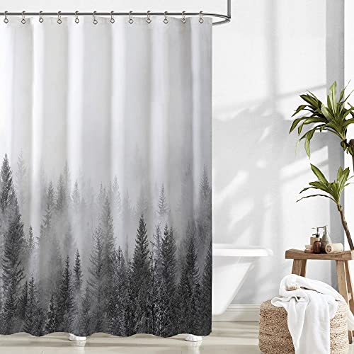 Ortigia Grey Forest Shower Curtain Misty Mountain Tree Shower Curtain Cool Winter Shower Curtain For Bathroom Fun Gray Fog Magic Tree Bath Curtain Waterproof Polyester Fabric-72 Wx72 L-With Hooks #TOP1