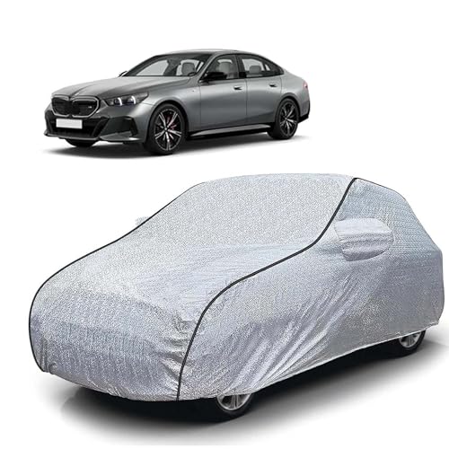 Image of Sulfar 100% Waterproof Car Body Cover Compatible with Mirror for BMW i5(Electric) (Triple Stitched, Full Bottom Elastic, Magic Silver with Black Piping)