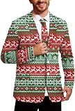 Men's Xmas Snowflake Blazer Ugly Christmas 3D Printed Suit Perfect Pixel Deer Lapel Collared Jacket with Tie L