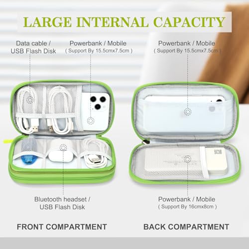 Image of FYY Travel Cable Organizer Pouch Electronic Accessories Carry Case Portable Waterproof Double Layers All-in-One Storage Bag for Cord, Charger, Phone, Earphone Green