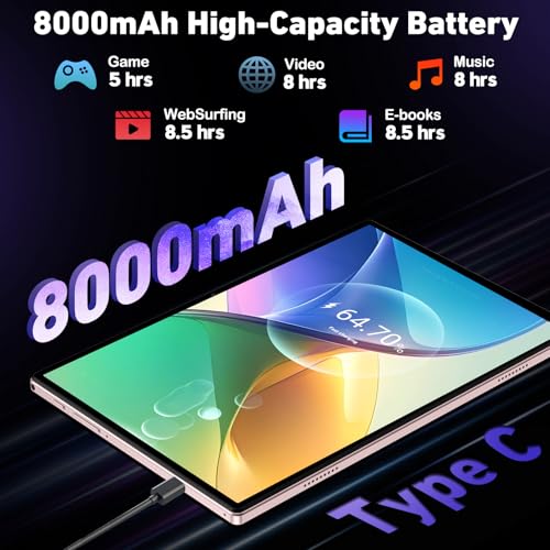 2026 Tablet 10 Inch Android 15 with Gemini AI, 30GB RAM+128GB ROM(TF 2TB), GMS, 8000mAh, Face ID, Octa Core 2.0GHz/BT5.0/GPS/Widevine L1/8MP+5MP/Widgets/5G WiFi Tablet with Keyboard & Mouse - Gold - Image 4