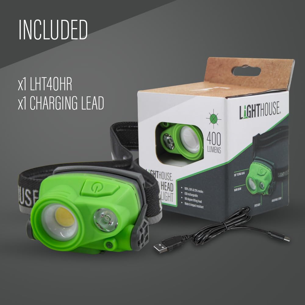 Lighthouse - L/HT40HR - Linterna frontal ajustable recargable - 400 lúmenes