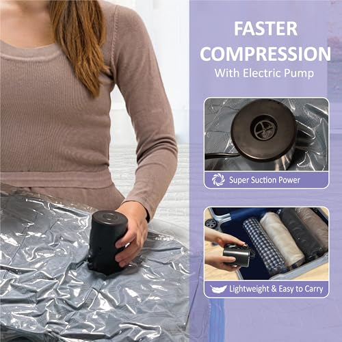 Image of Electric Pump Vacuum Storage Bags - 22 Combo (3 Large /3 Jumbo /8 Medium /8 Small) Space Saver Seal Bags for Clothes, Comforters, Blankets, Bedding