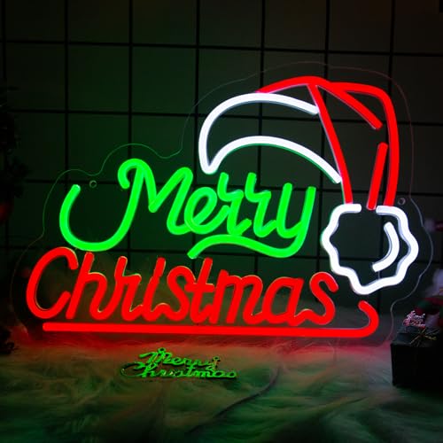 Image of Goneons Merry Christmas Neon Sign Dimmable LED Merry Christmas Light Sign for Wall Decor, USB Powered LED Sign with Hat for Indoor Bedroom Windows Party Pub Kids Xmas Day Decor