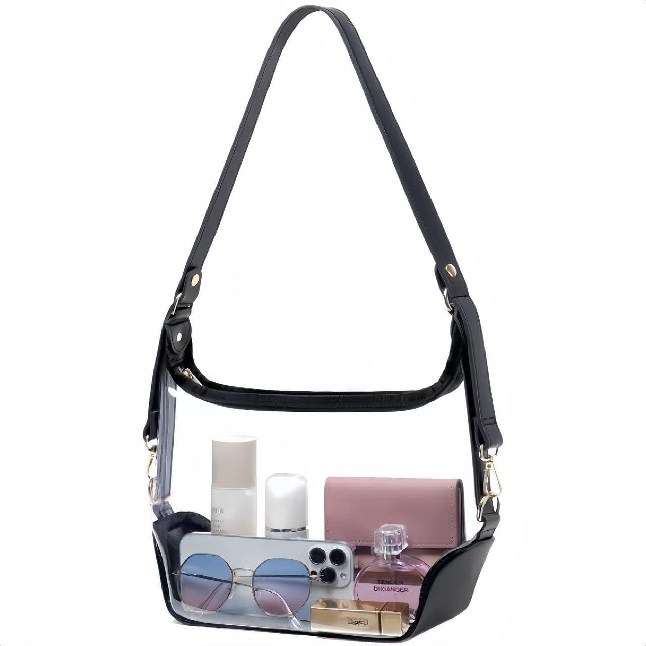 Onlvye Clear Bag for Stadium Events, Clear Crossbody Bag for Women Cute Small Clear Purse for Travel Work Concerts Festivals (Black)