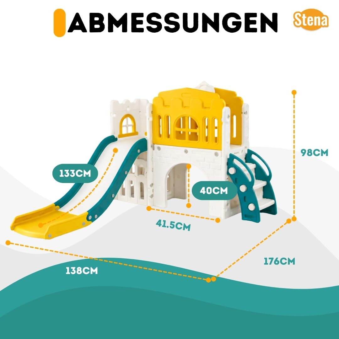 Stena Spielhaus mit Rutsche und Brücke - Basketballkorb, Ball & Spielzeug-Teleskop - Indoor & Outdoor - Spielturm - Klettergerüst für Kleinkinder