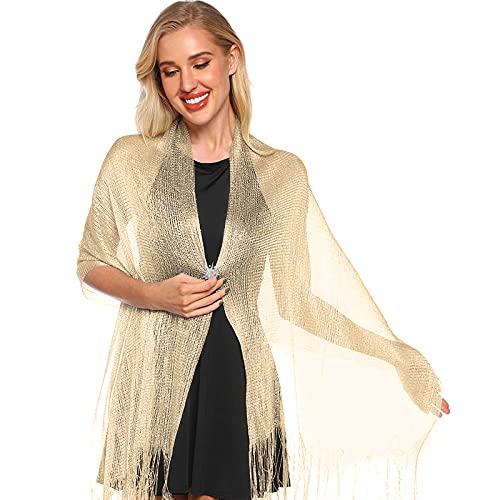 SATINIOR Metallic Shimmering Shawls and Wraps for Evening Dress Women's Scarf with Snowflake Clip for Evening Party Wedding