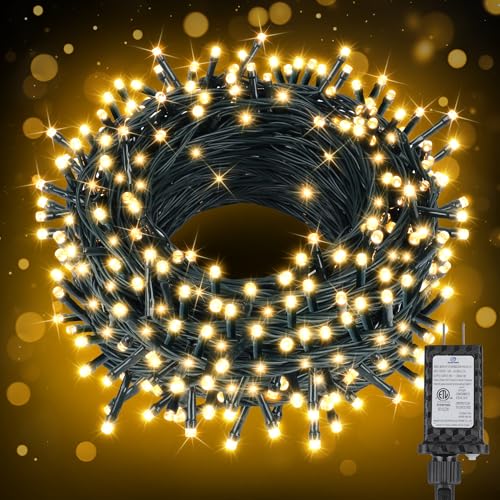Extra Long 132FT Christmas Decorative Mini Lights, 400 LED Green Wire Fairy Starry String Lights Plug in, Timer & Memory & 8 Modes, for Indoor Outdoor Xmas Tree Wedding Party Decoration,Warm White