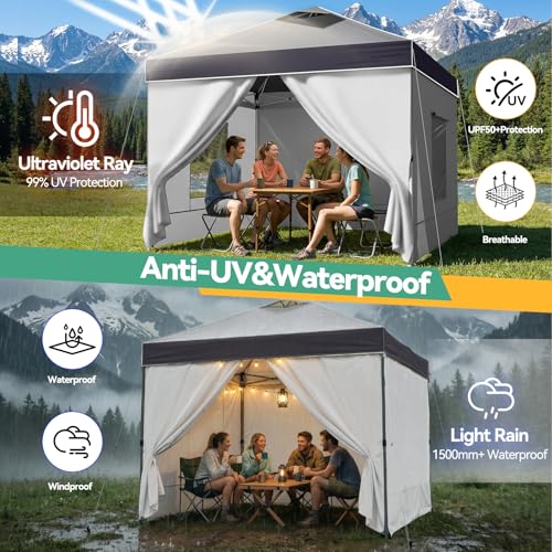 Image of COBIZI 10x10 Pop Up Canopy Tent with Sidewall,Outdoor Canopy,Light Gray