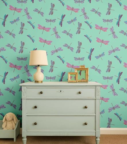Papier peint libellule S4Sassy pour masquer un mur abîmé facilement