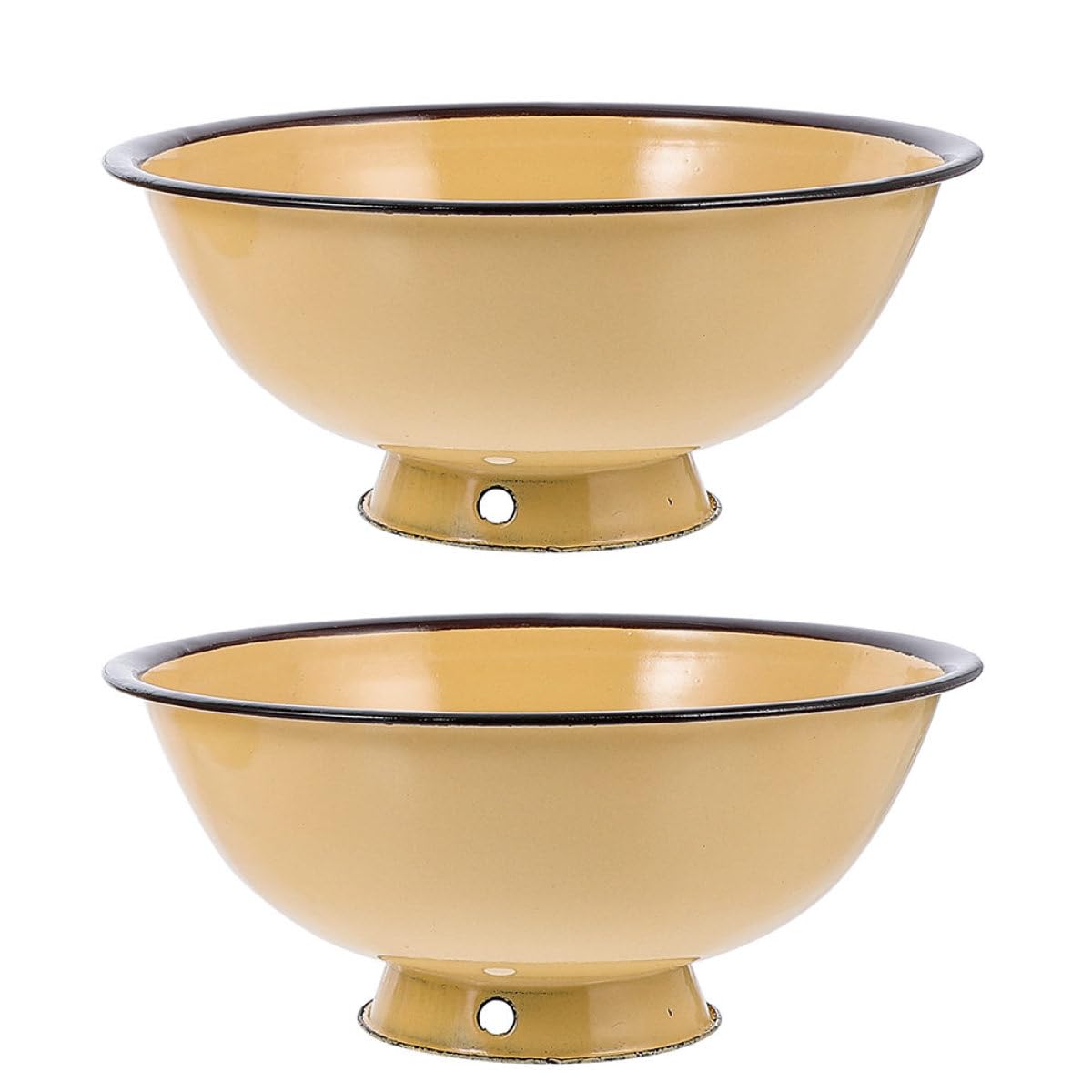 Cabilock Vintage Enamel Rice Bowls 18cm Yellow High Footed Soup and Mixing Bowls Sturdy Food Serving Tableware 2pcs Set for Kitchen and Household Use