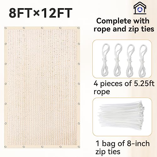 Upgraded Pergola Shade Cover- 8 X 12 Ft 95% Sun Shade Cloth With Grommets For Pergola Porch- Durable Anti-Uv Pergola Replacement Canopy Shade Tarp Mesh Tarp For Patio Carport Backyard Garden, Beige #TOP5