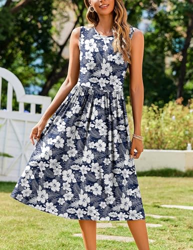 Image of Zeagoo Women's Summer Tank Midi Dress with Pockets Floral Sleeveless A-Line Casual Loose T-Shirt Dresses Beach Sundress 2026