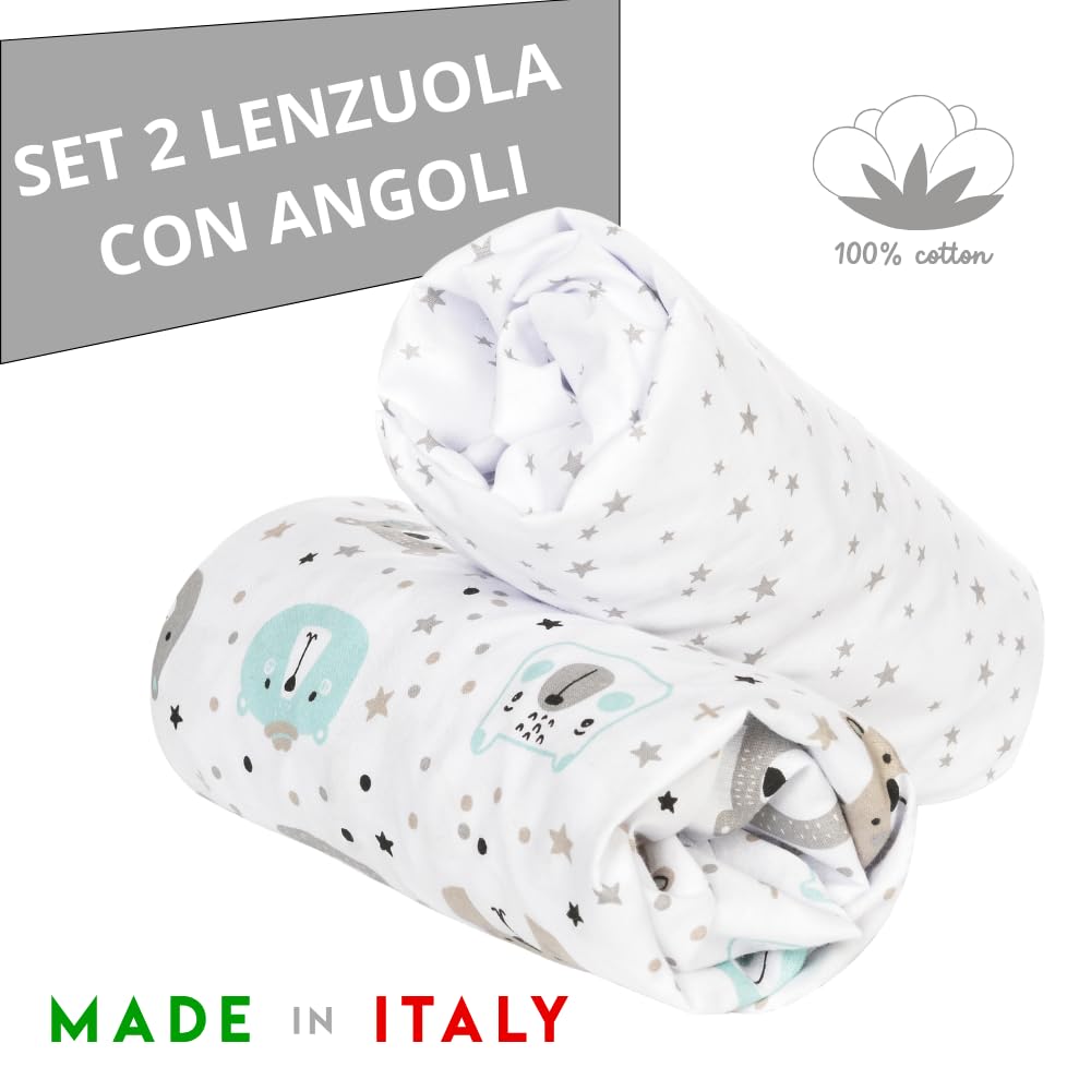 FlyIdeas Set 2 Lenzuola con Angoli per Lettino 160x80 cm – 100% Cotone Morbido e Traspirante, Adatte a Letto Montessori e Lettini Bambini
