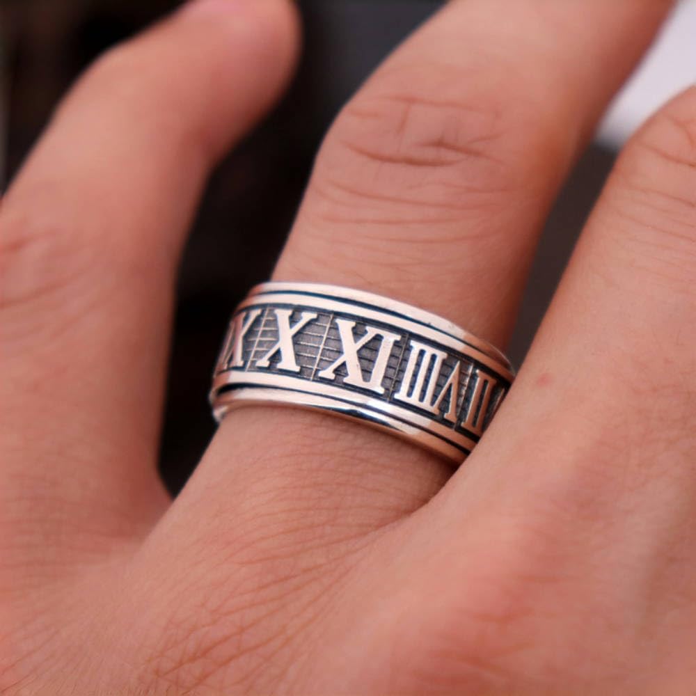 ForFox Vintage 925 Sterling Silber Römischen Zahlen Ring Spinner Fidget Anxiety Ring für Herren Damen Größe 53-64