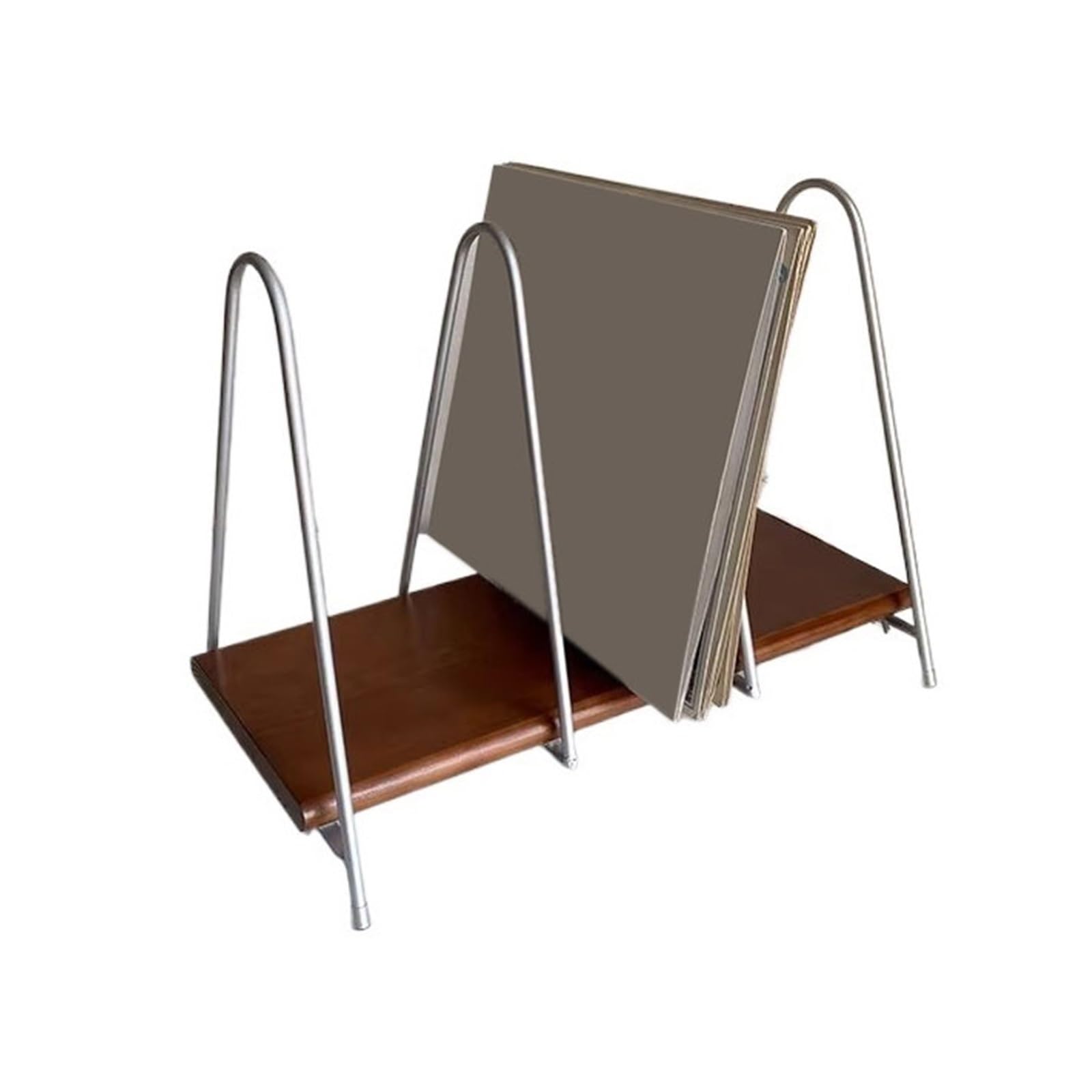 B3F7M4R9J2 CD stand Open Desktop Creativity Vinyl Record Rack with Wooden Base and Metal Bracket