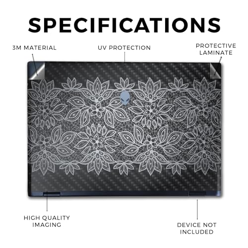 Image of Carbon Fiber Laptop Skin Compatible with Alienware M16 R2 (2024) - Floral Lace - Premium 3M Vinyl Protective Wrap Decal Cover - Easy to Apply | Crafted in The USA by MightySkins