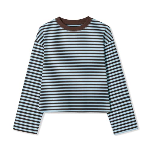 Y2k stripe border long sleeve archive 新品 Foidiccx Striped Long Sleeve Shirt Women Y2k Oversized Crewneck