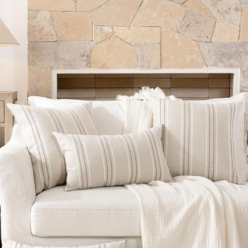 Image of Hckot Throw Pillow Covers 22x22 Set of 2 Taupe Pillow Covers Farmhouse Decorative Pillows Textured Linen Square Cushion Covers for Sofa Couch Bed Living Room Decor(Taupe)