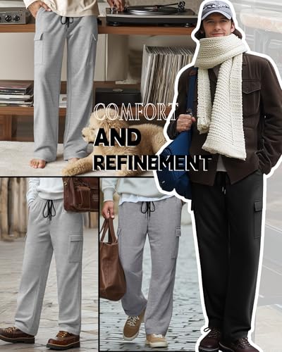 Neer 3 Pack Men's Baggy Cargo Sweatpants Wide Leg Straight Drawstring Open Bottom Joggers S-3XL Lounge Pants with Pockets4