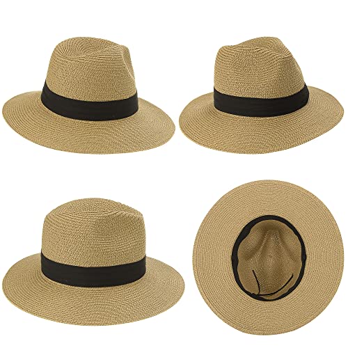Girls Panama Wide-Brim Floppy Straw Sun-Hat Roll Up Foldable Fedora Hat Summer Beach(56Cm,8 To 16Years) #TOP3