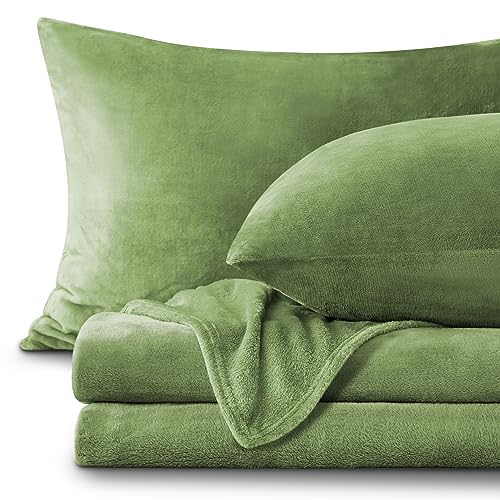 Image of BEDELITE Flannel Sheets Full Size Green - Super Soft Fleece Sheets Set Fluffy Extra Plush, 4 Piece(Include Fitted Sheet, Flat Sheet, 2 Pillowcases)