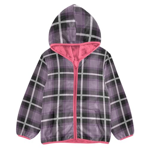GuoChe Buffalo Plaid Check Tartan Scotland Purple Vintage Girls Sherpa Lined Hoodie