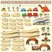Lehoo Castle Wooden Train Set, Dinosaur Wooden Train Track Set, Wood Toy Train Set for Toddlers 2-4, Train Toys for Toddlers 3-5, Fits Thomas, Fits Brio, Fits Melissa and Doug