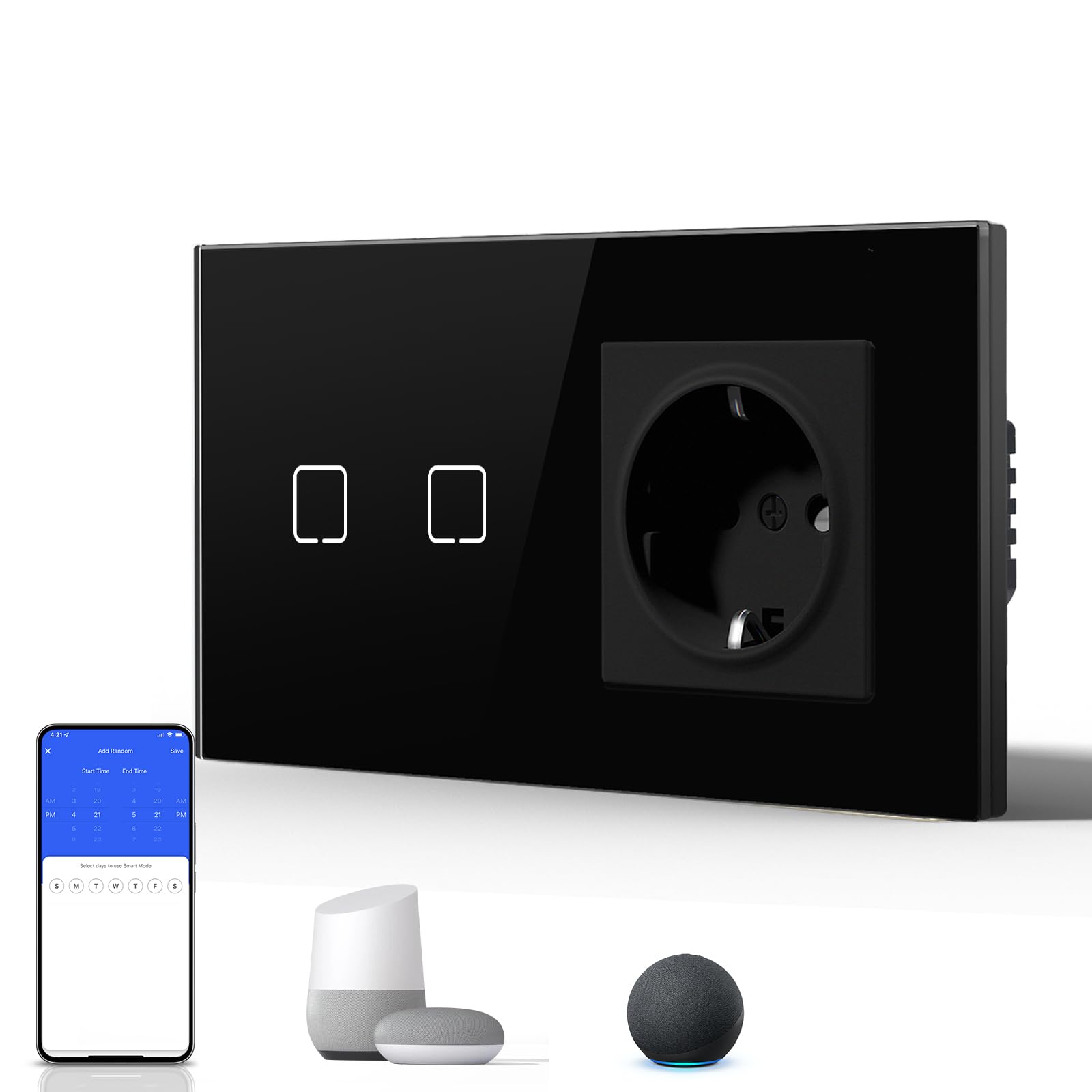 BSEED Interruptor Inteligente WIFI,Interruptores Tactil Con Cristal,Compatible con Alexa,Tuya y Smart Life,Requiere Cable Neutro,2 Gang 1 Vía,86mm Blanco — view 21