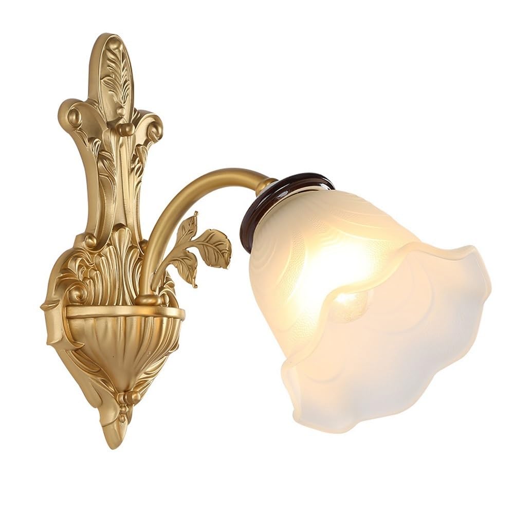 HPTHLY Indoor Wall Lights Fixtures Floral Wall Sconces Vintage Brass And Glass Bedside Light For Bedroom Hallway Staircase Wall Lamps Night Light With Crysta(1Light)