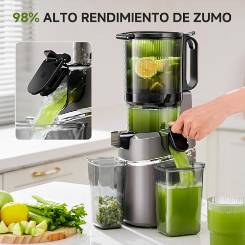 AMZCHEF Extractor de Zumos y Verduras Automático, 145MM Apertura y 1.8L Capacidad Licuadora para Verduras y Frutas Entera, 250W Licuadora Prensado en Frio Lento con Triple Filtro - Gris - imagen 4