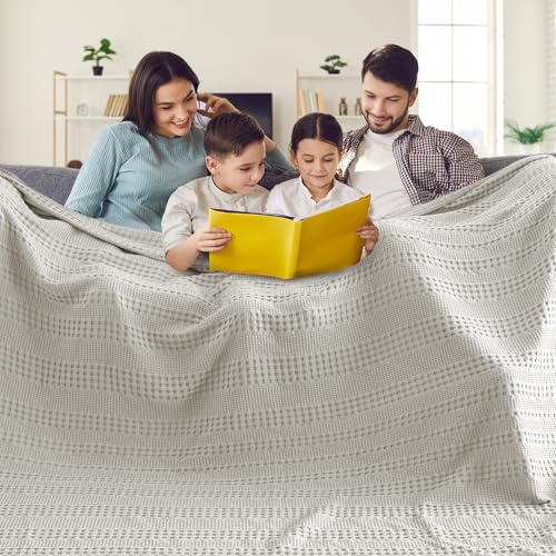 PHF Cooling Waffle Blanket California King Size, Lightweight 60% Rayon Derived from Bamboo & 40% Cotton Breathable Blanket for Hot Sleepers, Soft and Luxury for Bed Couch and Sofa, 110"x96", Grey