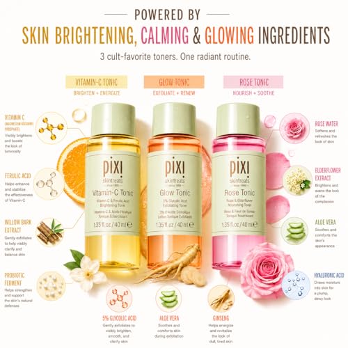Image of Pixi Beauty Tonic Trio | Trial Gift Set with 3 Pixi Favorite Toners | Hydrating, Gentle Exfoliating and Smoothing | Made in Korea