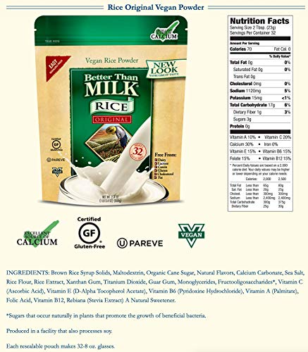 Better Than Milk Vegan Rice Milk Powder, Original Flavor, 21.4 oz. Pouches, 6-Pack (07854) - Thumbnail 2